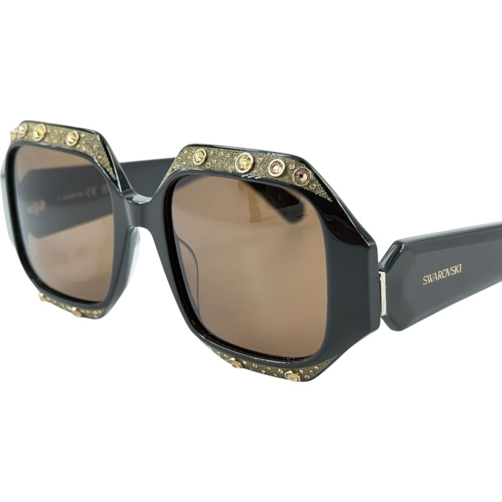 Swarovski SK0382 Womens Plastic Sunglass 48E Shiny Dark Brown 53-19 w Crystals - Picture 2 of 5